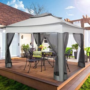 COBIZI Pop Up Gazebo Patio Gazebo 11x11 Outdoor Gazebo with Mosquito Netting Outdoor Canopy Shelter with Double Roof Ventiation 121 Square Feet of Shade for Lawn, Garden, Backyard and Deck, Gray