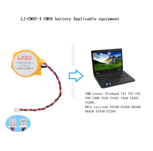 LJCELL 2PCS CMOS Battery for DELL Latitude E5440 E5450 E6440 E6420 E7440 E7240 Alienware M11x R1 R2 Area-51 M9700 M9750 Laptop BIOS RTC CR2032 Battery with 2 Wire and Connector