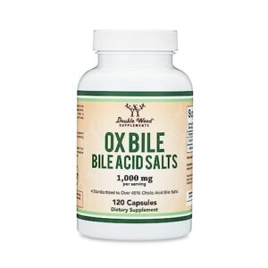 Ox Bile Supplement for No Gallbladder (1,000mg Per Serving, 500mg per Capsule, 120 Capsules) Standardized to 45% Cholic Acid Bile Salts to Help Address Bile Salt Deficiencies by Double Wood