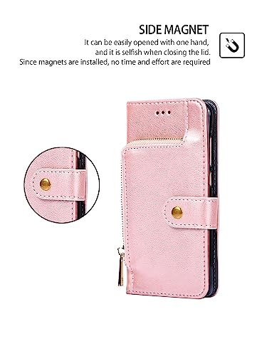 Arseaiy Case for Samsung Galaxy Note 10 Lite/A81/M60S Flip Phone Case PU Leather Zipper Pocket Wallet Case Cover with Card Holder Kickstand Shell Pink