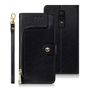 arseaiy case for oppo reno 6 pro 5g（mediatek） flip phone case pu leather zipper pocket wallet case cover with card holder kickstand shell black