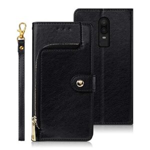 Arseaiy Case for Oppo Reno 6 Pro 5G（MediaTek） Flip Phone Case PU Leather Zipper Pocket Wallet Case Cover with Card Holder Kickstand Shell Black