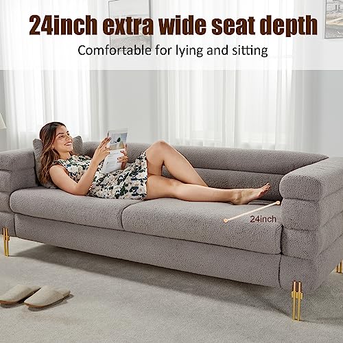 AMERLIFE Modern Sofa Couch, 24''Extra Deep Seat Sofa for Living Room, 85 inch Oversized Sofa, 3 Seat Sofa, Sectional Couch Set, Grey