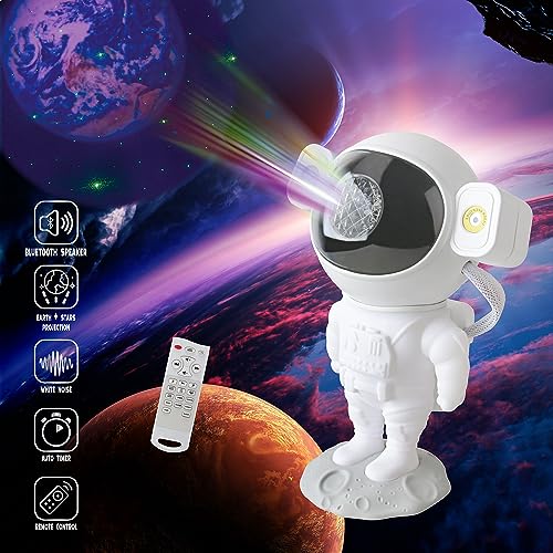 AstroLite LED Projector & Bluetooth Speaker - Galaxy Night Light - Astronaut Space Projector, Starry Nebula Ceiling LED Lamp with Timer and Remote, w/ White Noise, Kids Room Decor Aesthetic