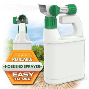 refillable hose-end sprayer with 32oz bottle, 20 to 1 ratio, garden hose fertilizer dispenser, easy to use, lawn sprayer, garden sprayer, and more (trifecta natural: 32oz hose sprayer with bottle)