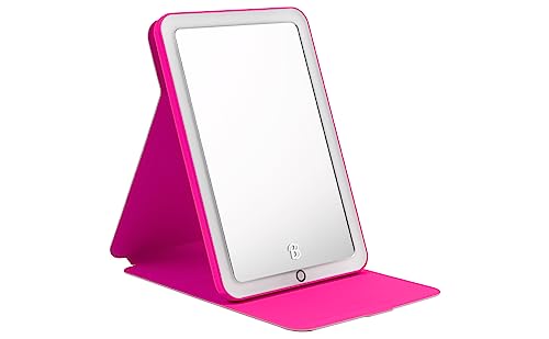 eKids Barbie Travel Mirror with Light and Adjustable Stand, Shatterproof Makeup Mirror with Rechargeable Battery, Designed for Fans of Barbie Accessories and Gifts