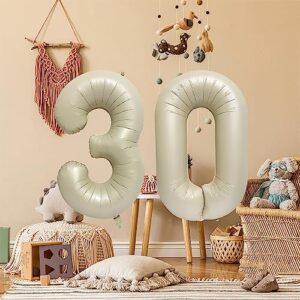 Number 30 Balloons 32 inch Digital Balloon Alphabet 30 Birthday Balloons Digit 30 Helium Balloons Big Balloons for Birthday Party Supplies Wedding Bachelorette Bridal Shower, White Number 30th