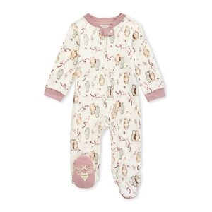 burt's bees baby baby girls' sleep and play pajamas, 100% organic cotton one-piece romper jumpsuit zip front pjs, owl friends, newborn