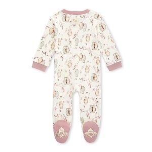 Burt's Bees Baby Baby Girls' Sleep and Play Pajamas, 100% Organic Cotton One-Piece Romper Jumpsuit Zip Front Pjs, Owl Friends, Newborn