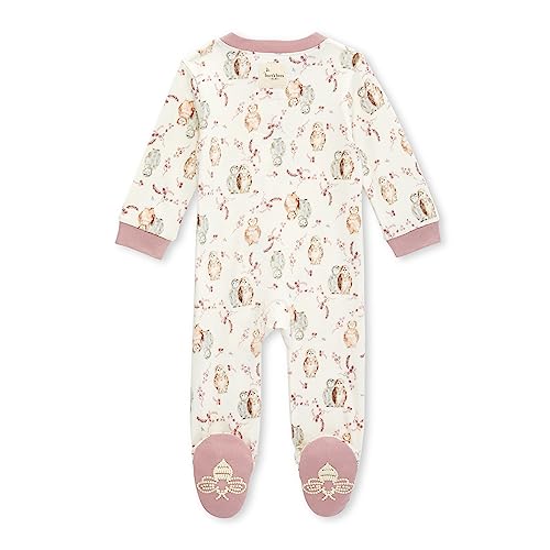 Burt's Bees Baby Baby Girls' Sleep and Play Pajamas, 100% Organic Cotton One-Piece Romper Jumpsuit Zip Front Pjs, Owl Friends, Newborn