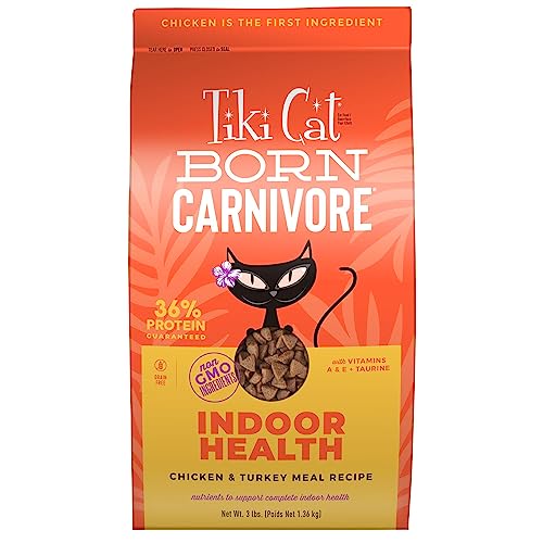 Tiki Cat Born Carnivore Indoor Health Non-GMO, Chicken and Turkey Meal Recipe 3 lbs.