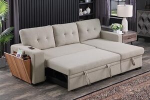 devion furniture enzo sleeper sofa for living room, apartment, dorm sofabed sectional, light gray