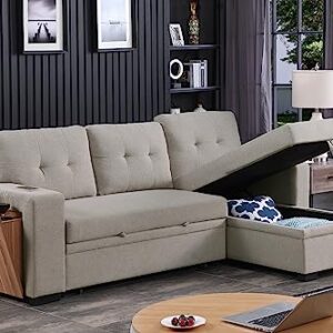 Devion Furniture Enzo Sleeper Sofa for Living Room, Apartment, Dorm Sofabed Sectional, Light Gray
