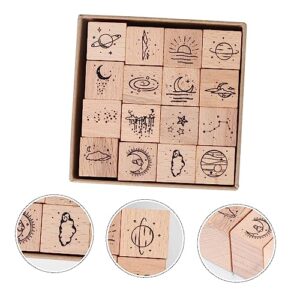 COHEALI 16pcs Seal Hand Decor Crafts Mini Stamps Moon Star Rubber Stamps Vintage Wooden Stamps Handbook Stamp Wooden Stamper Multi-Function Seal DIY Hand Account Seal Old Fashioned