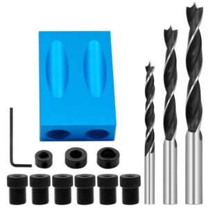 indprod 15pcs pocket hole jig kit-15 degree woodworking inclined hole jig,fits 6/8/10mm drill bits,angle carpentry locator jig,dowel joints,pocket jig tool with drill bit/f clamp/hex key/stop collar