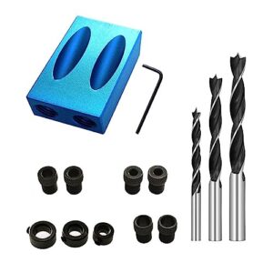 INDPROD 15pcs Pocket Hole Jig Kit-15 Degree Woodworking Inclined Hole Jig,fits 6/8/10mm Drill Bits,Angle Carpentry Locator Jig,Dowel Joints,Pocket Jig Tool with Drill Bit/F Clamp/Hex Key/Stop Collar