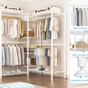 Ulif E4 Garment Rack, Freestanding Closet Organizer and Storage System, Heavy Duty Clothing Wardrobe with 8 Shelves and 4 Hanger Rods, Max Load 920 LBS, 71.6”W x 14.5”D x 79.3”H, White