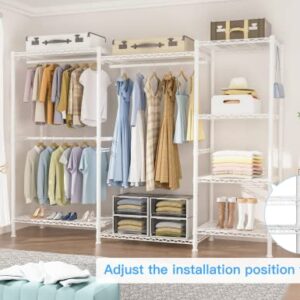 Ulif E4 Garment Rack, Freestanding Closet Organizer and Storage System, Heavy Duty Clothing Wardrobe with 8 Shelves and 4 Hanger Rods, Max Load 920 LBS, 71.6”W x 14.5”D x 79.3”H, White