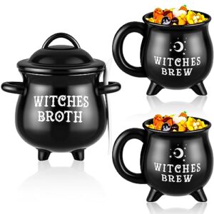 skylety 3 pcs witch's brew cauldron cups include 1 set 17 oz witches broth cauldron coffee mug with spoon and cover 2 pcs 12 oz witches brew black ceramic cauldron mug halloween mug drinkware