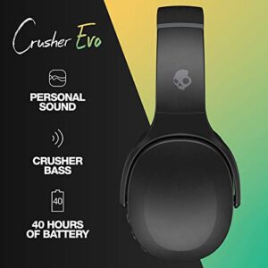 Skullcandy Crusher Evo Over-Ear Wireless Headphones with Sensory Bass, 40 Hr Battery, Microphone, Works with iPhone Android and Bluetooth Devices - True Black