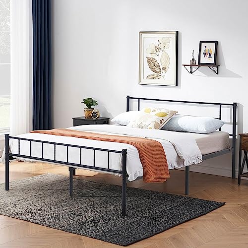 Queen Bed Frame, Metal Bed Frame Queen Size with 12 Inch Under-Bed Storage & Strong Metal Slats Support, Black Queen Bed Frame with Headboard and Footboard, No Box Spring Needed & Anti-Slip, Black