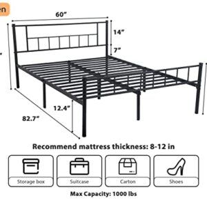 Queen Bed Frame, Metal Bed Frame Queen Size with 12 Inch Under-Bed Storage & Strong Metal Slats Support, Black Queen Bed Frame with Headboard and Footboard, No Box Spring Needed & Anti-Slip, Black