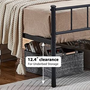 Queen Bed Frame, Metal Bed Frame Queen Size with 12 Inch Under-Bed Storage & Strong Metal Slats Support, Black Queen Bed Frame with Headboard and Footboard, No Box Spring Needed & Anti-Slip, Black