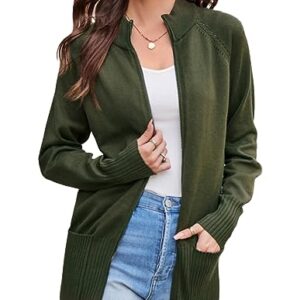 GRACE KARIN Women 2023 Fall Winter Zip Up Sweater Cardigan Long Sleeve Chunky Knit Sweater Jacket with Pockets S Dark Army Green