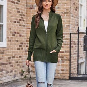 GRACE KARIN Women 2023 Fall Winter Zip Up Sweater Cardigan Long Sleeve Chunky Knit Sweater Jacket with Pockets S Dark Army Green