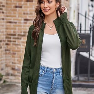 GRACE KARIN Women 2023 Fall Winter Zip Up Sweater Cardigan Long Sleeve Chunky Knit Sweater Jacket with Pockets S Dark Army Green