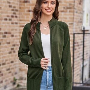 GRACE KARIN Women 2023 Fall Winter Zip Up Sweater Cardigan Long Sleeve Chunky Knit Sweater Jacket with Pockets S Dark Army Green