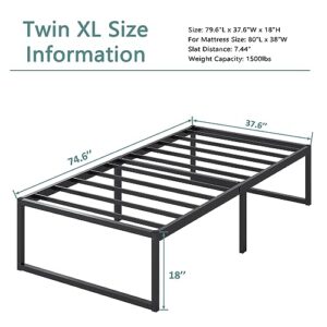 XINXINYAN 18 Inch Twin XL Bed Frame, No Box Spring Needed, Heavy Duty Metal Platform XL Twin Bed Frame, Strong Steel Slats Support, Noise Free, Easy Assembly, Black