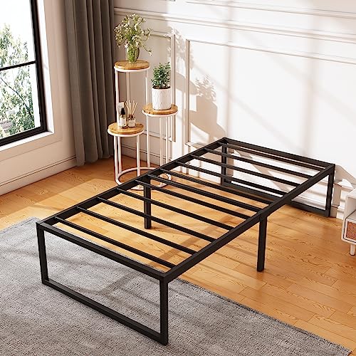 XINXINYAN 18 Inch Twin XL Bed Frame, No Box Spring Needed, Heavy Duty Metal Platform XL Twin Bed Frame, Strong Steel Slats Support, Noise Free, Easy Assembly, Black
