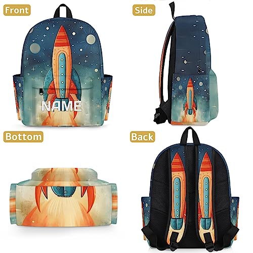 OMFUNS Space Rocket Customized Kids Backpack for Boys Girls Galaxy Planet Personalized Preschool Toddler Backpack Kindergarten Nursery Bookbag Travel Children School Bag