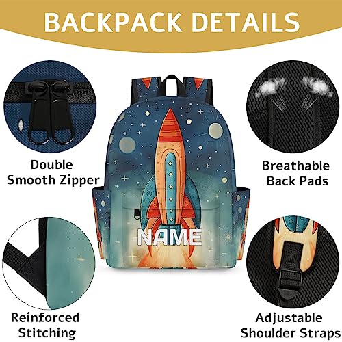 OMFUNS Space Rocket Customized Kids Backpack for Boys Girls Galaxy Planet Personalized Preschool Toddler Backpack Kindergarten Nursery Bookbag Travel Children School Bag