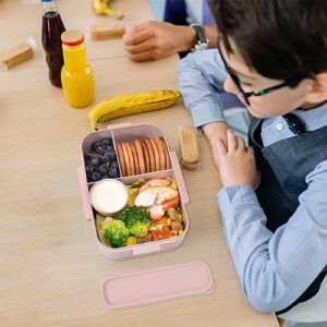 1200ML Bento Box, Wheat Straw Lunch Container With Utensil Set and Leak-Proof Movable Compartment, BPA-Free Lunch Box, Lightweight and Easy Open To-go Food Container for over 8 years old