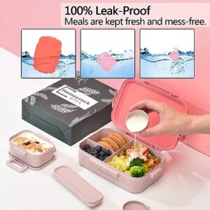 1200ML Bento Box, Wheat Straw Lunch Container With Utensil Set and Leak-Proof Movable Compartment, BPA-Free Lunch Box, Lightweight and Easy Open To-go Food Container for over 8 years old