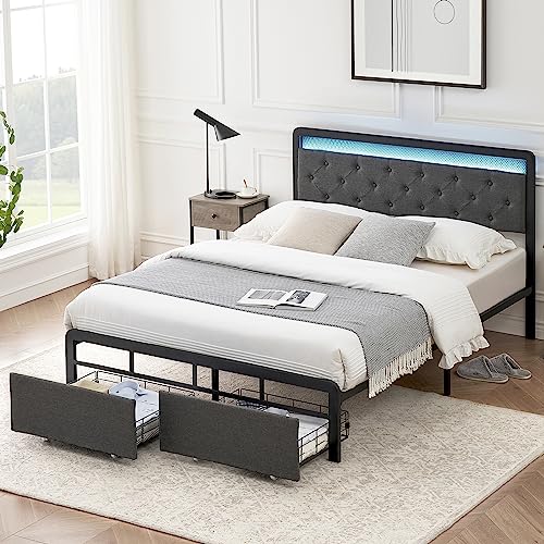 Amyove Full Bed Frame with Storage Platform, Grey