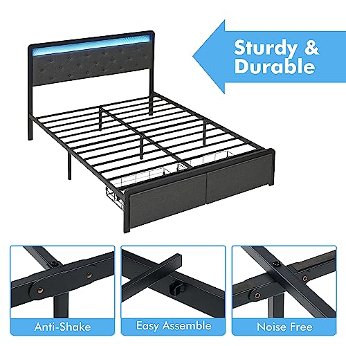 Amyove Full Bed Frame with Storage Platform, Grey