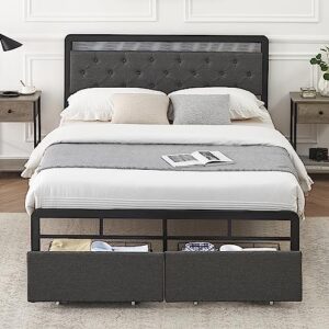 Amyove Full Bed Frame with Storage Platform, Grey