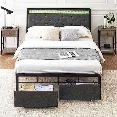 Amyove Full Bed Frame with Storage Platform, Grey