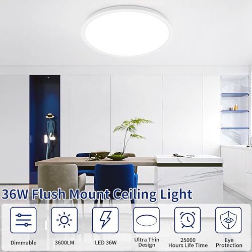 MOONSEA 15.8 Inch Dimmable LED Flush Mount Ceiling Light with Remote, 36W Low Profile Modern led Surface Mount Ceiling Light,Ultra-Thin Round Panel Light for Bedroom Kitchen Living Dining, ETL Listed