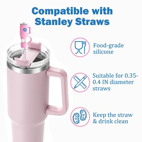 Yintoper 5Pcs 0.4in Diameter Straw Cover for Stanley Cup 30&40 Oz Tumbler, Silicone Cute Straw Cover Cap, Dust-Proof Drinking Straw Caps Reusable Straw Tips Topper Caps for Stanley Cups Accessories