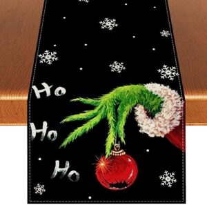 rvsticty linen grinch table runner merry grinchmas tablecloth winter new year xmas christmas decorations and supplies for home kitchen table-13×72''