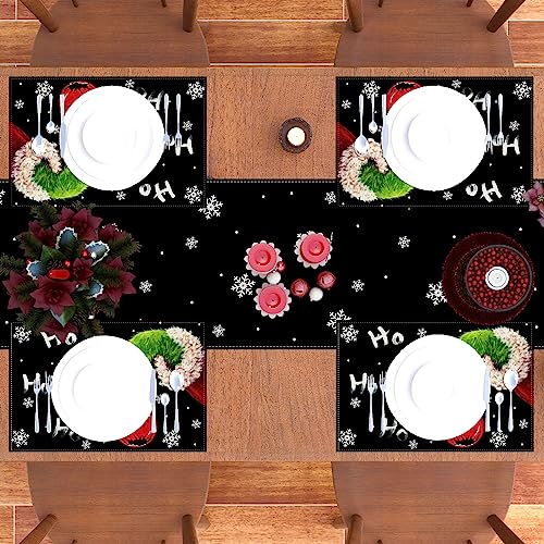 Rvsticty Linen Grinch Table Runner Merry Grinchmas Tablecloth Winter New Year Xmas Christmas Decorations and Supplies for Home Kitchen Table-13×72''
