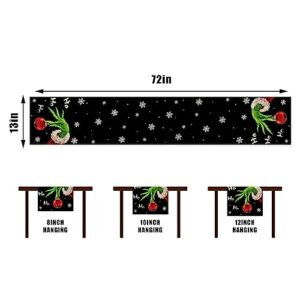 Rvsticty Linen Grinch Table Runner Merry Grinchmas Tablecloth Winter New Year Xmas Christmas Decorations and Supplies for Home Kitchen Table-13×72''