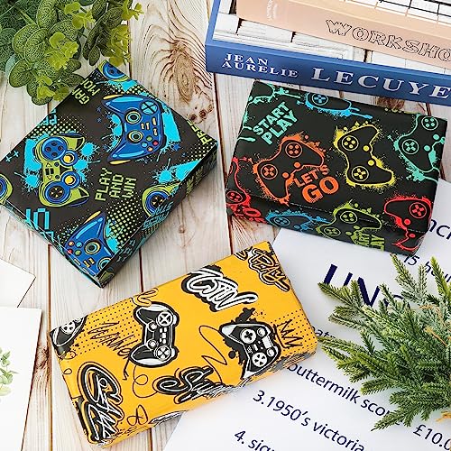 AnyDesign 12Pcs Gaming Wrapping Paper Colorful Video Game Gift Wrap Paper Bulk Folded Flat Gamepad Controller Art Paper for Birthday Baby Shower Theme Party DIY Crafts Gift Wrapping, 19.7 x 27.6 In