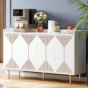 yitahome sideboard buffet, modern buffet cabinet storage cabinet with carved design doors 300 lbs capacity for hallway, entryway, kitchen or living room, white