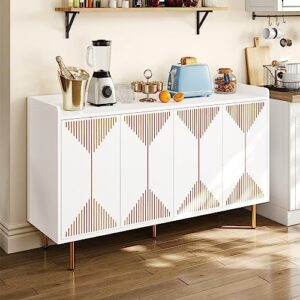 YITAHOME Sideboard Buffet, Modern Buffet Cabinet Storage Cabinet with Carved Design Doors 300 lbs Capacity for Hallway, Entryway, Kitchen or Living Room, White