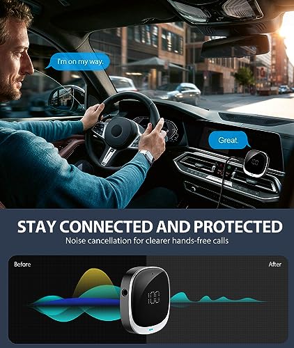 COMSOON AUX Bluetooth Adapter for Car, [LED Screen] Bluetooth 5.3 Receiver for Speaker/Home Stereo/Wired Headphones, Noise Cancelling Wireless Audio Receiver for Hands-free Call/Music, Dual Connection